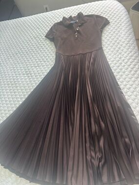 Polo by Ralph Lauren Brown Pleated Midi Polo Dress